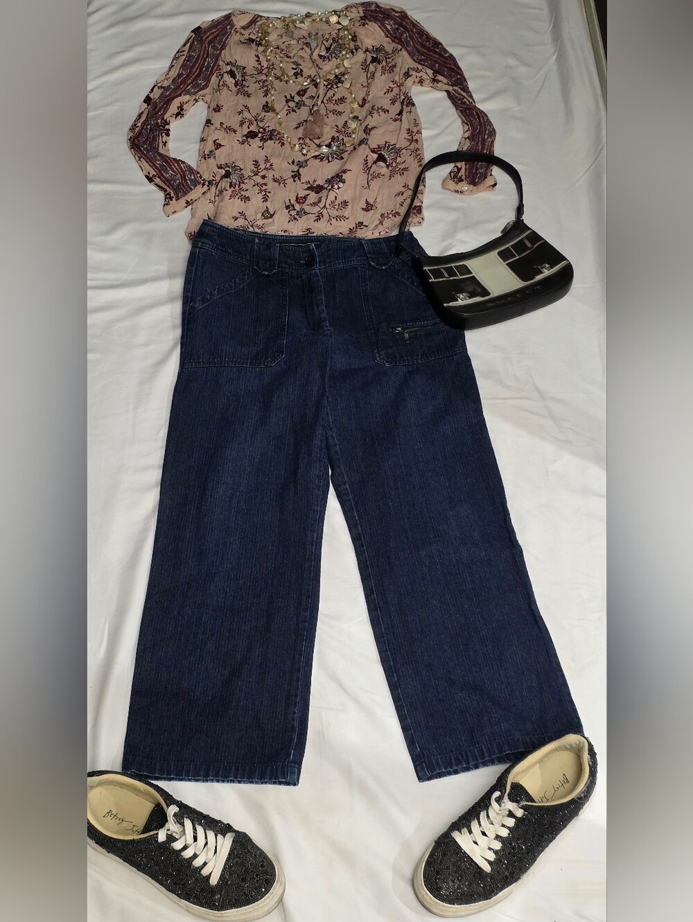 Jones Wear Sport Wide Leg Crop Jeans Women's 4 Dark Wash Denim EUC